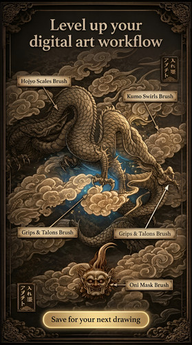 Japanese dragon clouds illustrat… 202607050814 x4