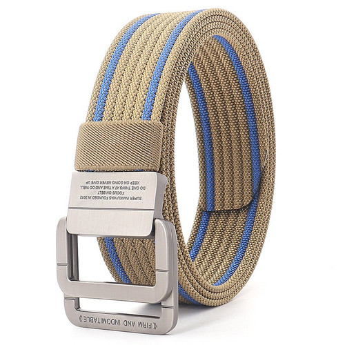 DBELT KB Double Ring Buckle Woven Tactical Belt 120cm Khaki Blue Edge.jpg
