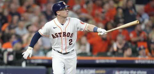 Houston Astros' Alex Bregman (2) watches his 2-run home run of Seattle Mariners relief pitcher Andre.jpg