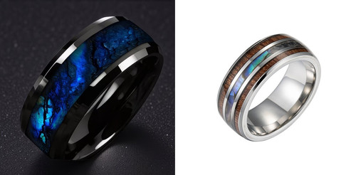 RINGDUO7 Men's Ring Duo Set Steel Opal + Titanium Wood Size 7.jpg
