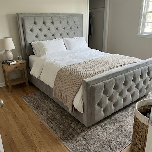 My New Beige Small Double Ottoman Bed in Velvet.2
