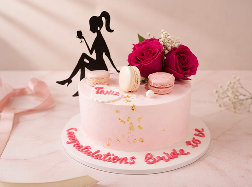 Bridal Bliss Macaron Cake – Rose & Gold Bride-to-Be Cake | Brampton Bakery.png