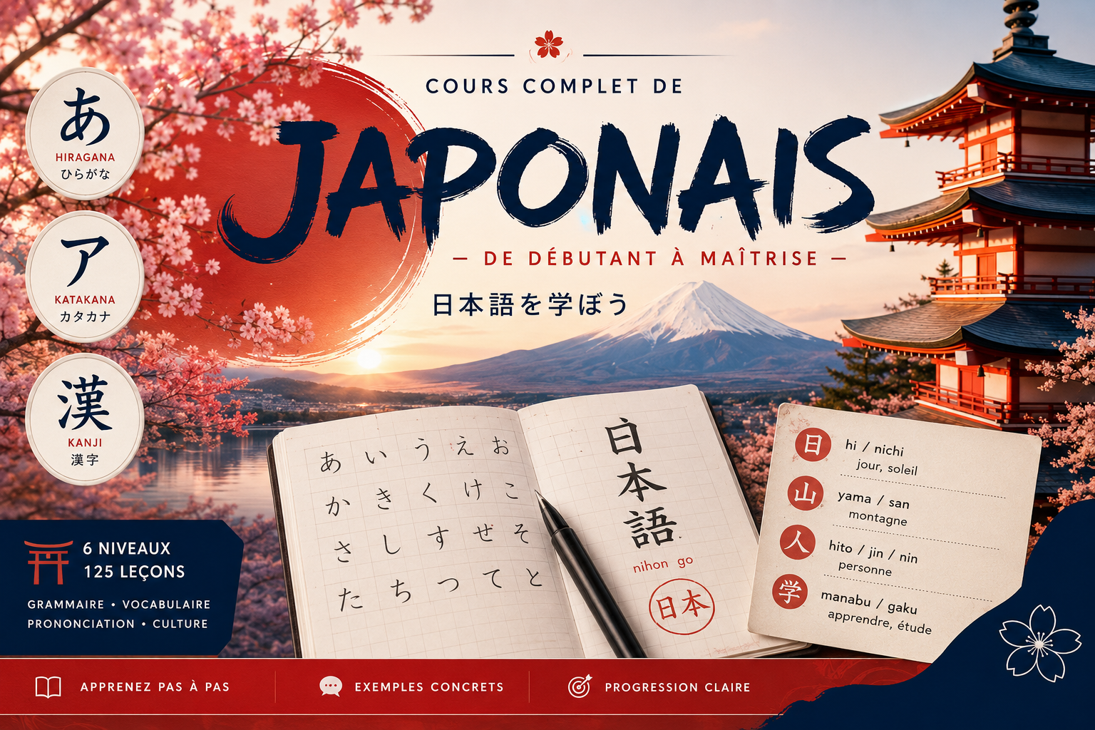 Cours de japonais pour débutants — Apprendre les hiragana, katakana, kanji, la grammaire et le japonais de base