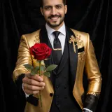 gold suit rose portrait