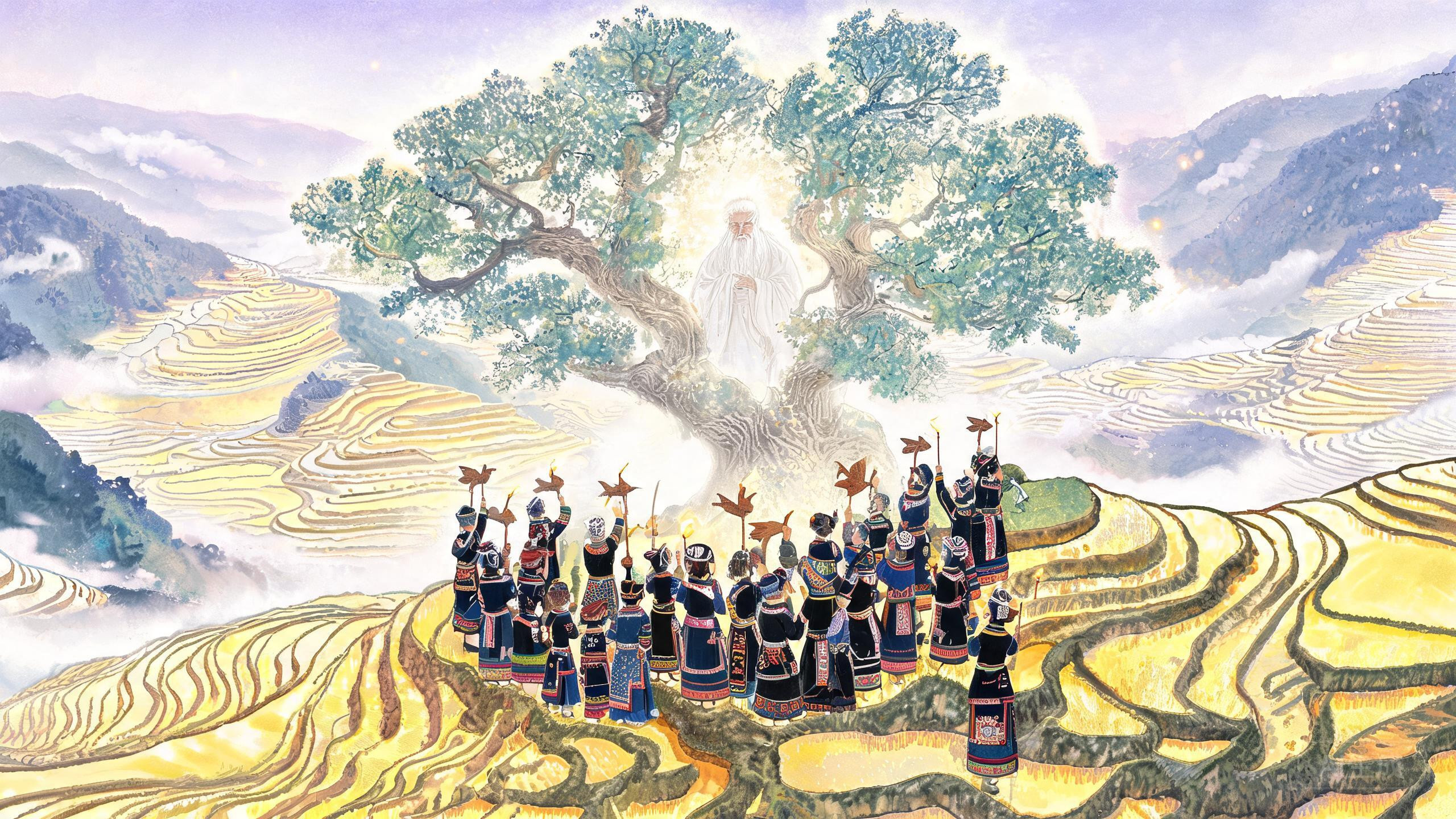 云南元阳哈尼梯田祭竜神树