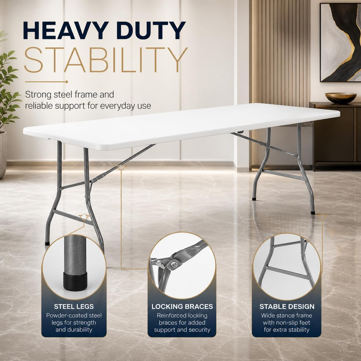 Folding trestle table carry handle detail