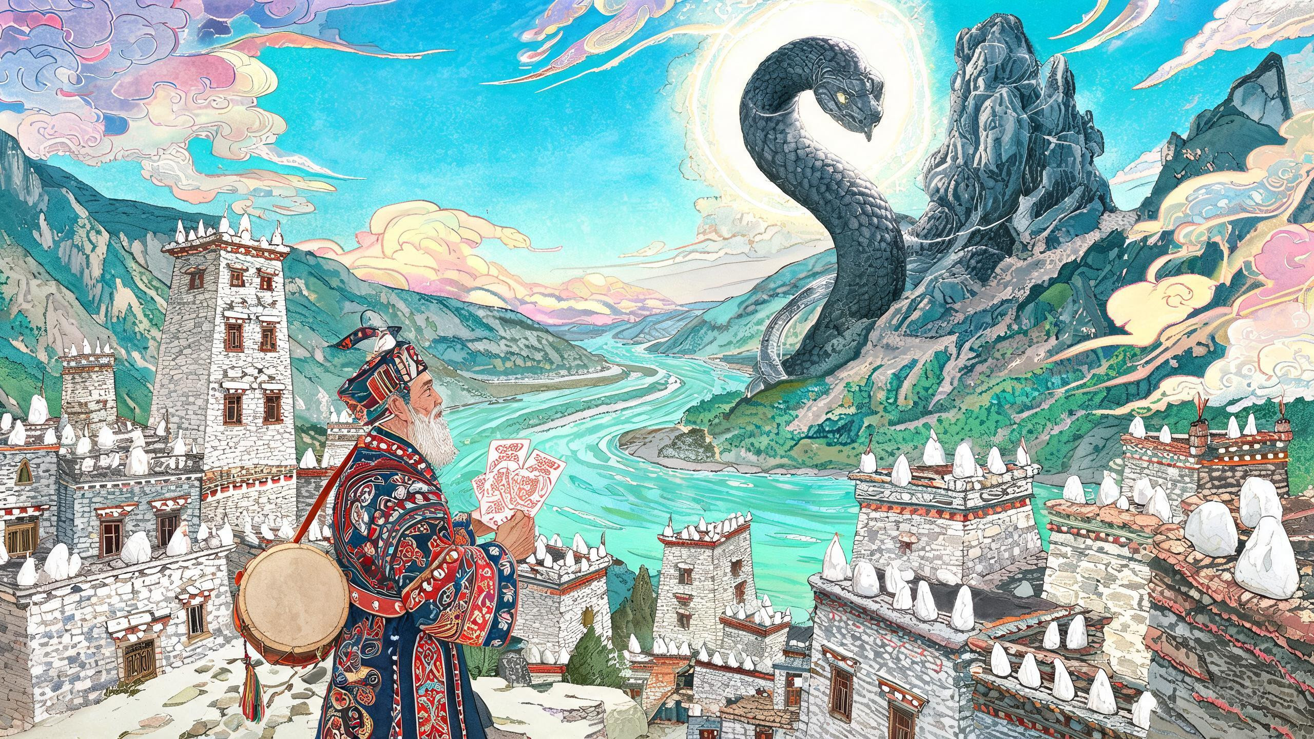 四川理县羌寨白石神