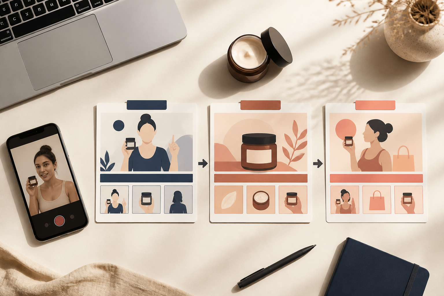 UGC video storyboard planning board for a Shopify launch