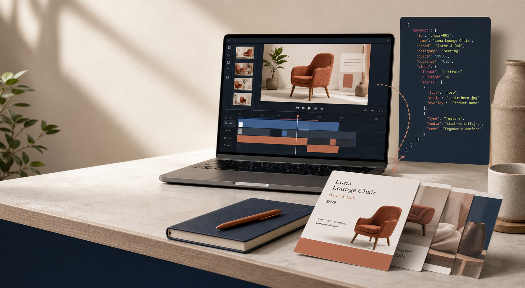 VideoFlow workspace banner showing product data turning into reusable video templates
