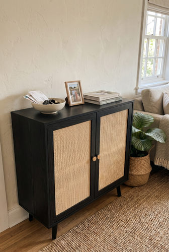 Black Wovena 2 door sideboard for tableware and books.png