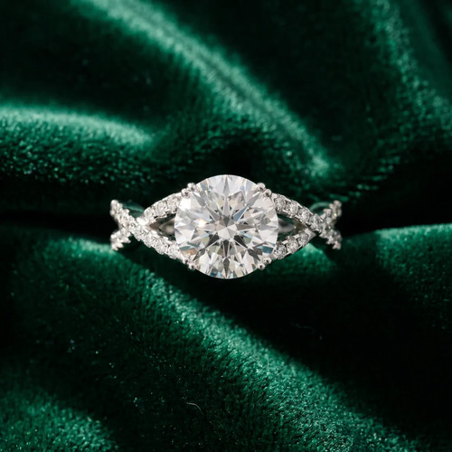 White Gold Round Cut Diamond Solitaire Twisted Pavé Ring.jpg