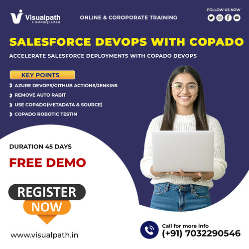 Visualpath provides Salesforce DevOps With Copado Training with practical, hands-on learning through live online sessions and real-time projects. Our Salesforce DevOps Course covers Git, CI/CD pipelines, version control, and release management. The Salesforce DevOps Training In Hyderabad program features expert-led instruction, flexible schedules, free demo classes, and corporate training programs to help you gain job-ready skills. Call +91-7032290546.

Website: https://www.visualpath.in/online-salesforce-devops-training.html
WhatsApp: https://wa.me/c/917032290546
Visit Blog: https://visualpathblogs.com/category/salesforce-devops-with-copado/