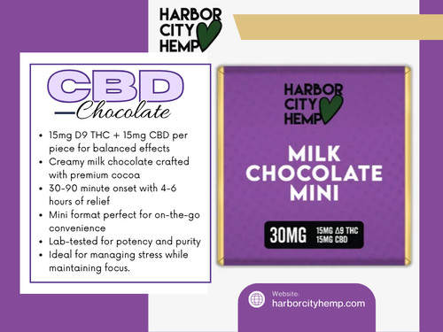 CBD Chocolate combines premium chocolate with hemp-derived CBD to create a flavorful and convenient wellness product that may promote relaxation and everyday balance without intoxicating effects, making it a popular choice for consumers seeking a delicious alternative to traditional CBD oils, capsules, or gummies.

Click here for more information: https://harborcityhemp.com/product/d9cbd-milk-chocolate-minis-30mg

Harbor City Hemp

Address: 186 Specialty Pt, Sanford, FL 32771, USA
Phone: +1-619-639-4386

Read Our Blogs:
https://tinyurl.com/2y549vc5
https://v.gd/jcaq8Z
https://is.gd/VyWX7J

More Links:
https://tinyurl.com/25cfhy98
https://v.gd/m7N3SJ
https://is.gd/qBAlBT