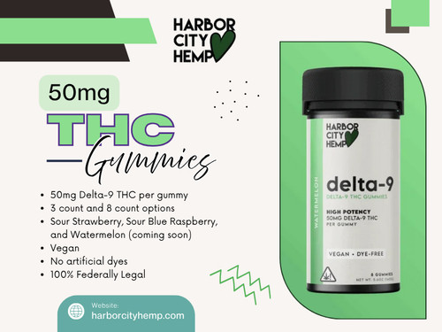 50mg THC Gummies are extra-strength cannabis edibles designed for experienced users seeking long-lasting and potent effects. Because each gummy contains a high dose of THC, they may provide several hours of relaxation, euphoria, pain relief, or deep sedation depending on individual tolerance, so beginners should avoid this strength and experienced consumers should start with a small portion if they are unsure of their ideal dose.

Click here for more information: https://harborcityhemp.com/product/d9-thc-gummies-50mg-high-potency/

Harbor City Hemp

Address: 186 Specialty Pt, Sanford, FL 32771, USA
Phone: +1-619-639-4386

Read Our Blogs:
https://tinyurl.com/25aab6fa
https://is.gd/EmE0N7
https://v.gd/jcaq8Z

More Links:
https://v.gd/0ni99h
https://is.gd/wIwyLw
https://tinyurl.com/28857n5b