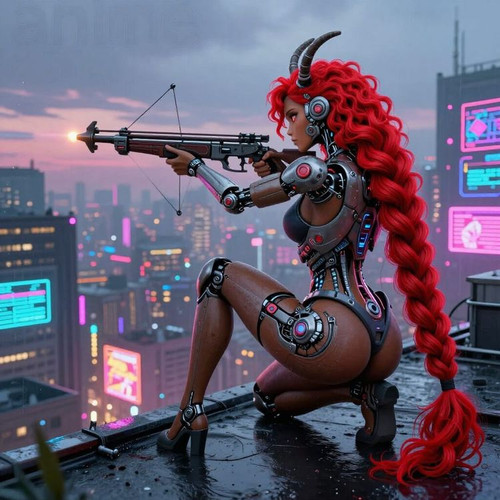 a solitary brown skinned female satyr cyborg woman top half human with goat legs and hoofs with intr.jpg