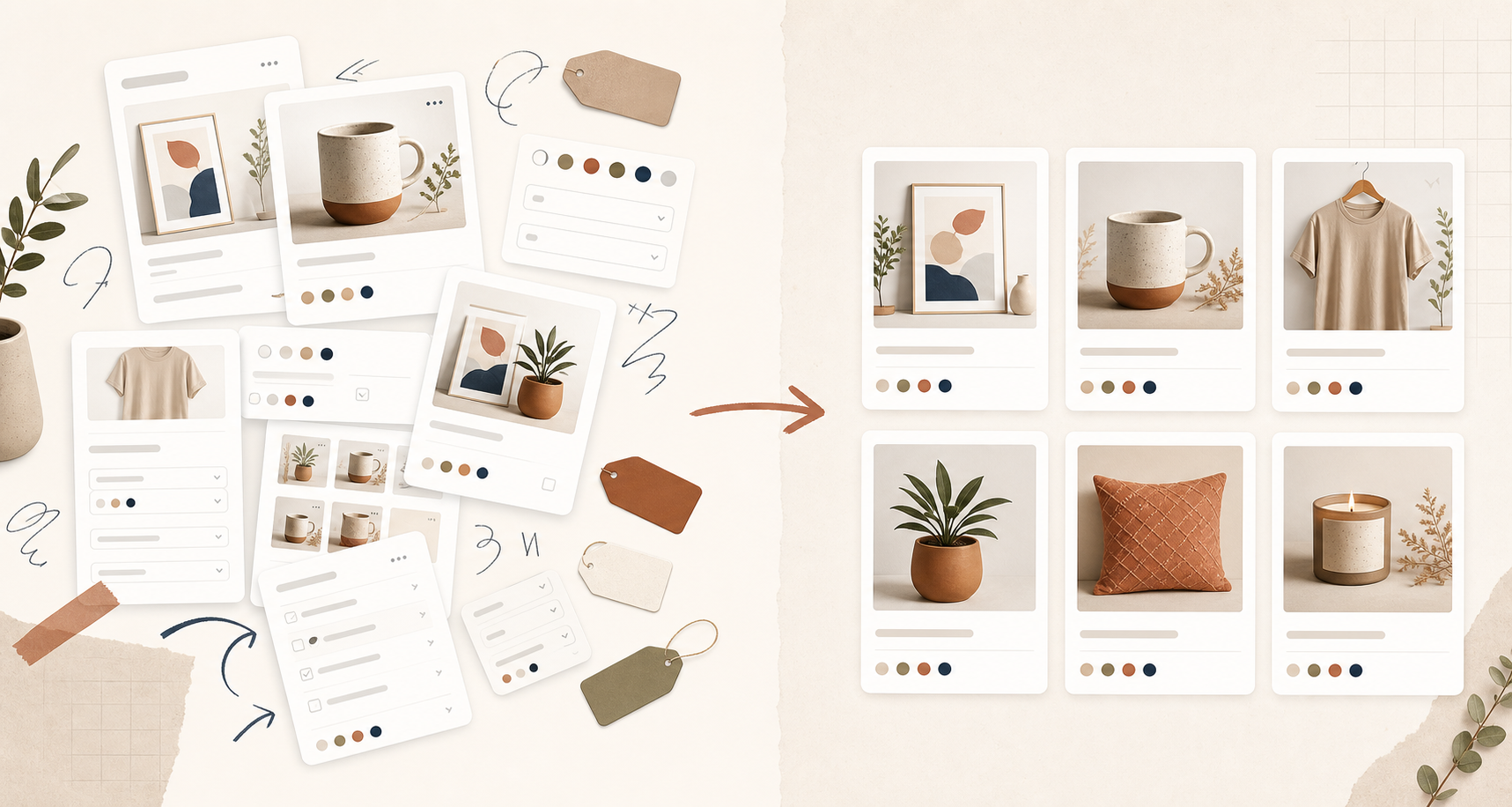 Before and after of Etsy listing cleanup