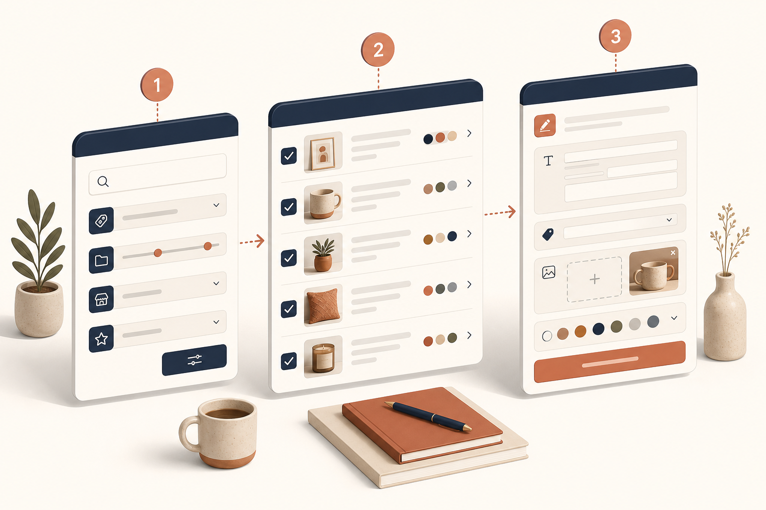 Three-step workflow for Etsy bulk editing