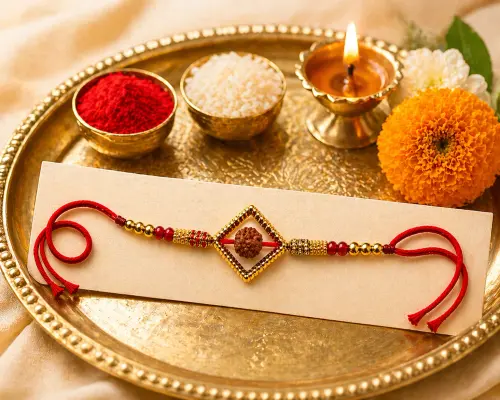 3 premium rudraksha diamond shape rakhi for brother with red original imahmtjn6hczby7k.webp