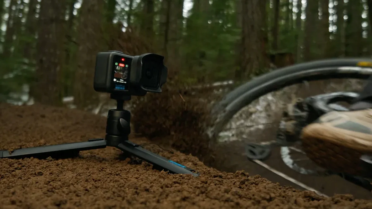 A screenshot of a promotional video featuring the GoPro Mission 1 Pro