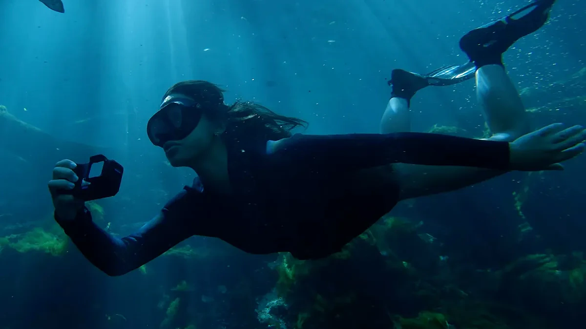 A screenshot of a promotional video featuring the GoPro Mission 1 Pro