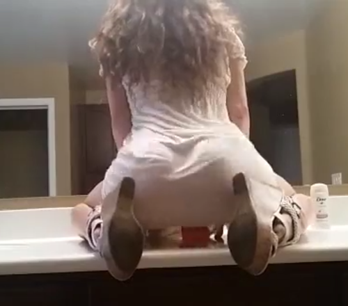 Cute girl twerking on the bench and then gagging herself