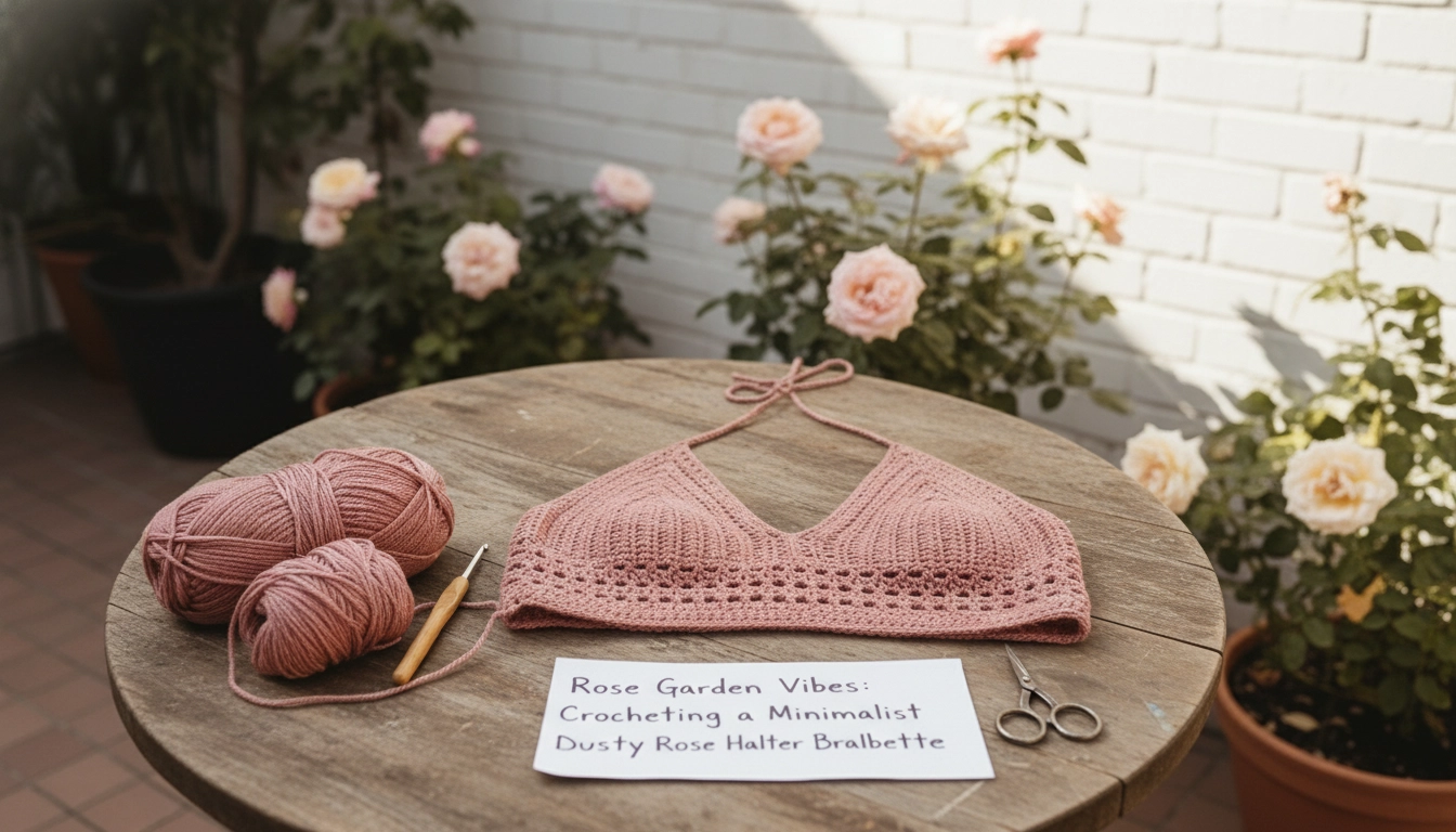Rose Garden Vibes: Crocheting a Minimalist Dusty Rose Halter Bralette