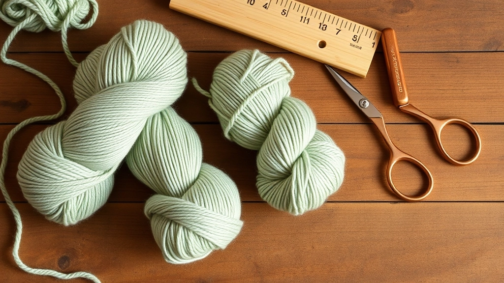 Skeins of sage green mercerized cotton yarn alongside a 3.5mm crochet hook.