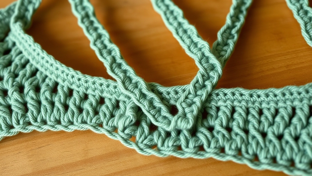 Detailed view of the durable cross-front strap system on a crocheted bralette.
