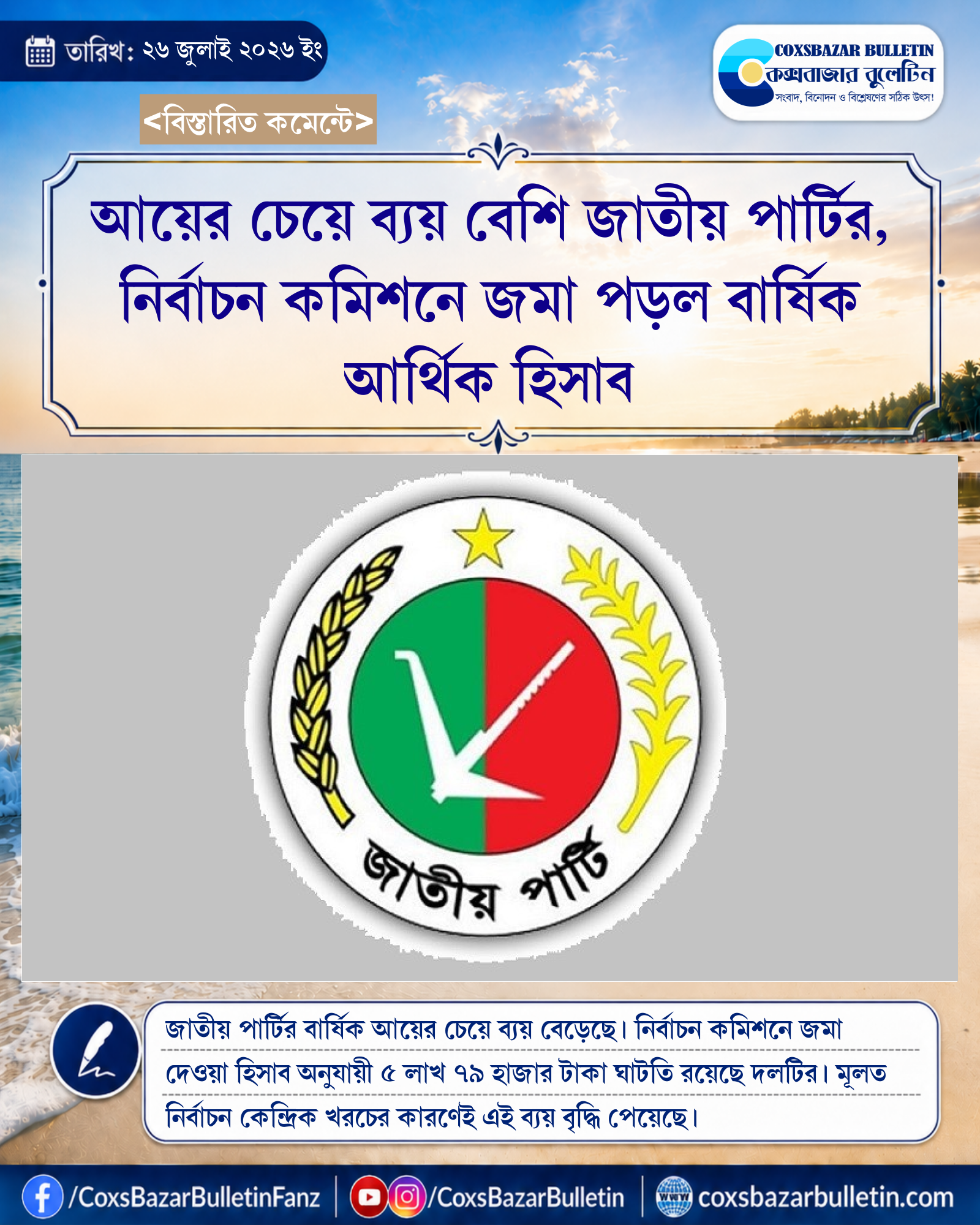 আয়ের চেয়ে ব্যয় বেশি জাতীয় পার্টির, নির্বাচন কমিশনে জমা পড়ল বার্ষিক আর্থিক হিসাব