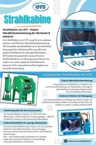 Große Industrieprojekte stellen hohe Anforderungen an Präzision, Effizienz und eine gleichbleibende Oberflächenqualität. Je größer die Bauteile werden, desto wichtiger ist eine Arbeitsumgebung, die ausreichend Platz bietet und gleichzeitig kontrollierte Strahlprozesse ermöglicht. Genau deshalb gewinnt die Sandstrahlkabine groß in modernen Produktionsbetrieben zunehmend an Bedeutung.

Für weitere Informationen: https://www.ots.co.at/strahlkabinen/

Adresse: Tullner Straße 21, Langenrohr,3442, Österreich

Telefon: +4322727233333

Lesen Sie unsere Blog:
https://otssandstrahlsysteme.wordpress.com
https://otssandstrahlsysteme.mystrikingly.com/
https://otssandstrahlsysteme.medium.com

Weitere Links:
https://biolinky.co/otssandstrahlsysteme
https://allmyfaves.com/otssandstrahlsysteme
https://magic.ly/otssandstrahlsysteme
https://www.behance.net/otssandstrahlsysteme