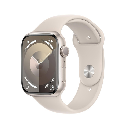 Apple Watch Series 9 GPS 45mm Starlight Aluminium Starlight Sport Band PDP Image Position 1 en IN 0e.jpg
