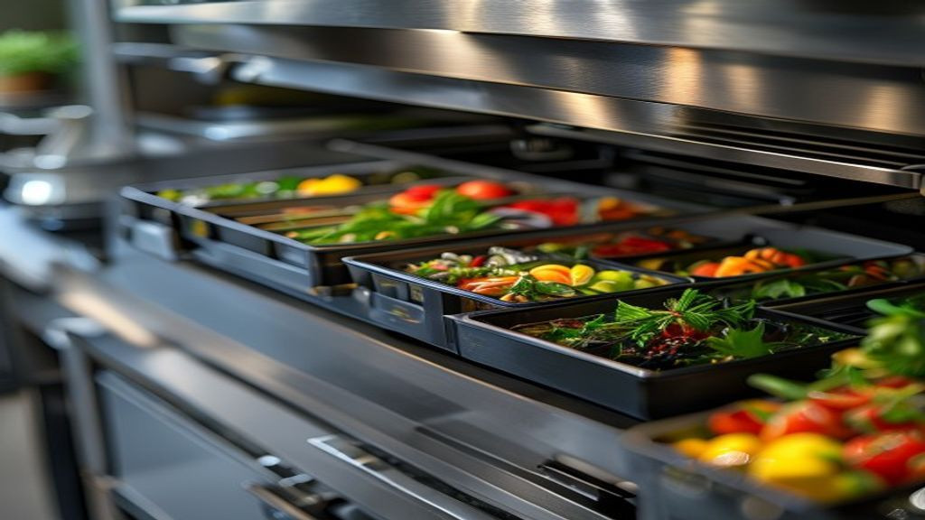 Close-up of chef base refrigerator drawers filled with labeled hotel pans of prep ingredients