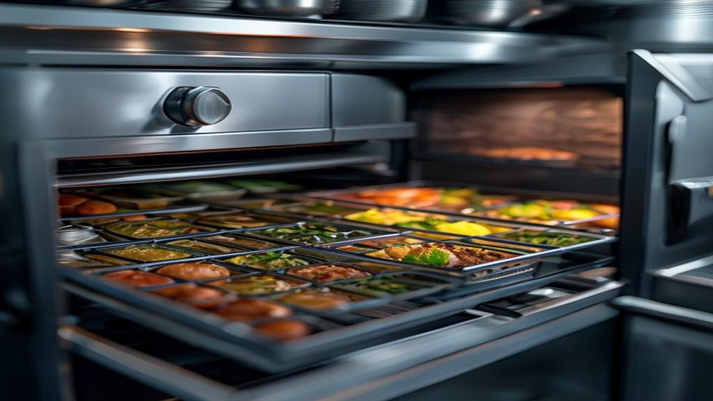 Close-up of open chef base fridge drawers filled with labeled food pans