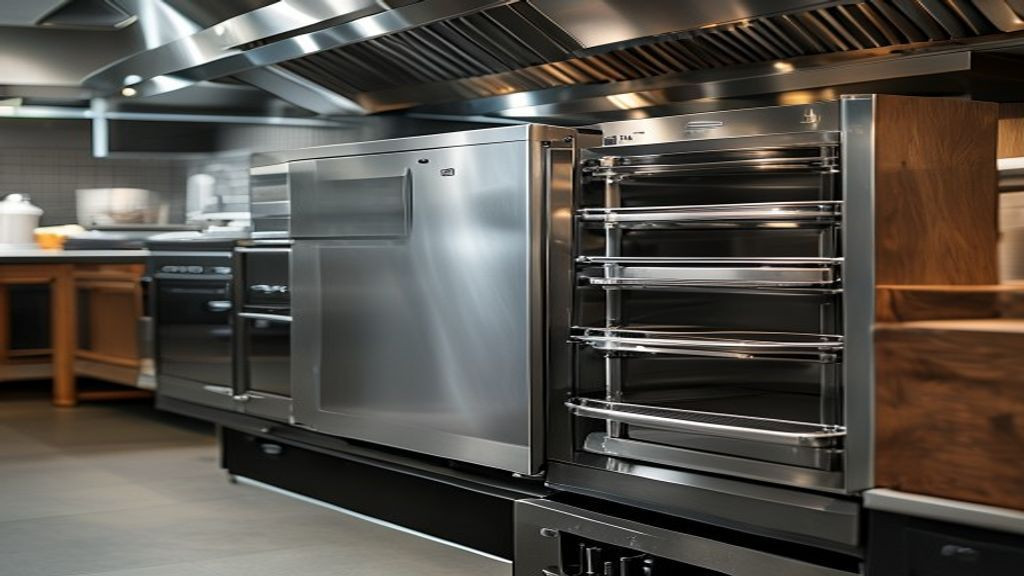 Stainless steel chef base refrigerator under a commercial cookline with drawers open