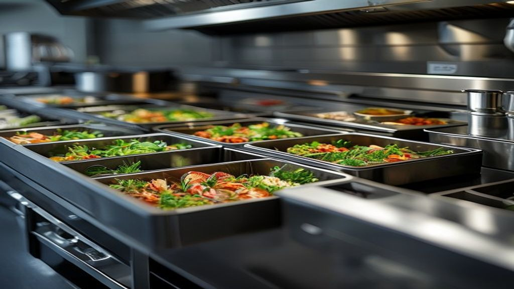 Open chef base drawers filled with portioned pans of prep ingredients
