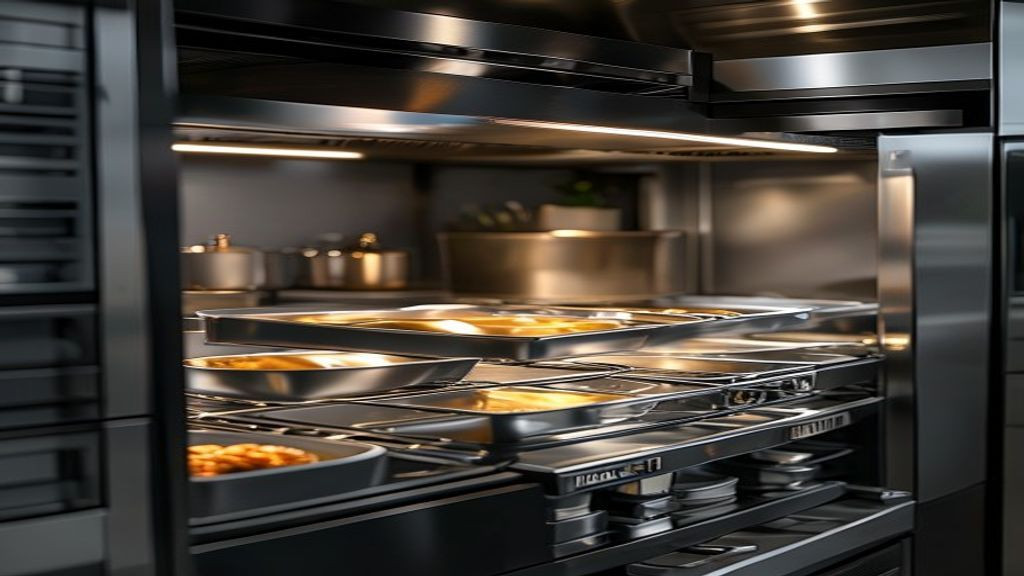 Close-up of refrigerated drawers inside a 72 inch chef base refrigerator stocked with hotel pans