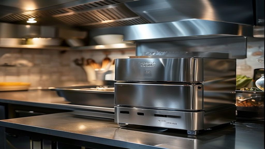 Stainless steel chef base freezer under a commercial cookline worktop