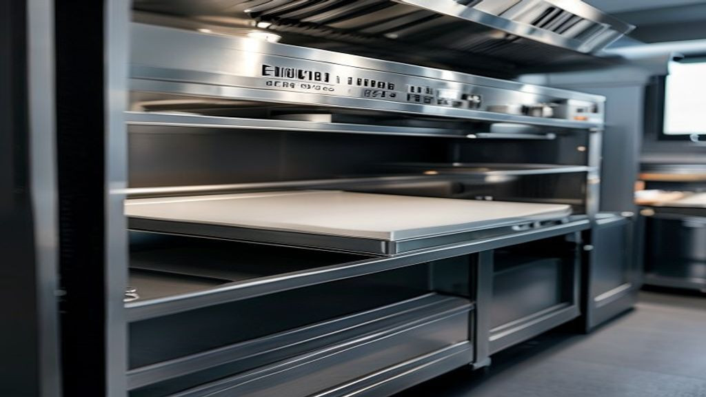 Clean refrigerated chef base with closed drawers at the end of kitchen service