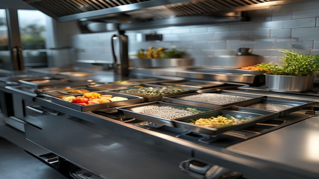 Cook opening drawers on a refrigerated chef base filled with hotel pans of prep ingredients