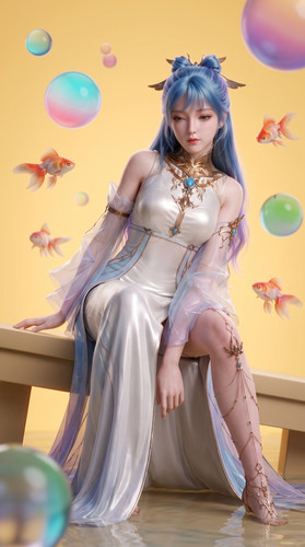 Woman in dress with goldfish 202607251608 (1).jpg