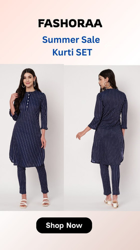 Fashoraa Women Kurti Set — White & Blue Polyester Kurti Pant.jpg