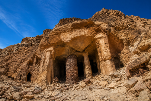 Preserved Roman temple carved in rocky canyons