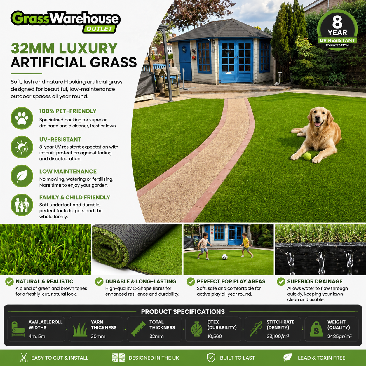 32mm astroturf green artificial grass cheap