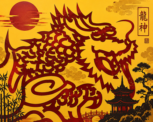 Dragon amidst clouds and architecture.png