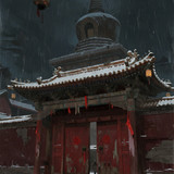 寺庙外，寺庙大门
