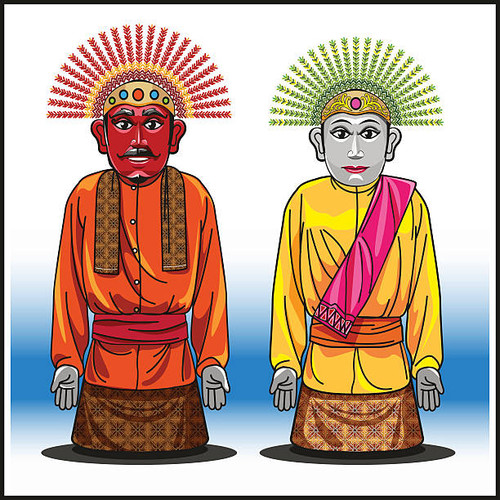 A pair of wedding dolls typical of Jakarta which is called Ondel - ondel, with attributes as well as.jpg