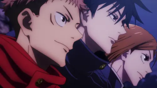 Yuji%2C Megumi%2C and Nobara head inside the barrier %28Anime%29.webp