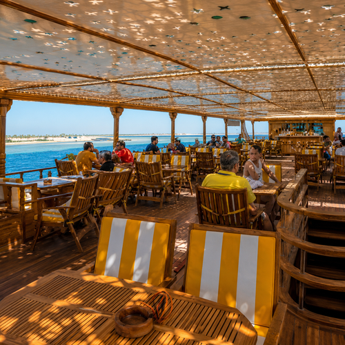Elegant indoor Pharaonic salon deck area
