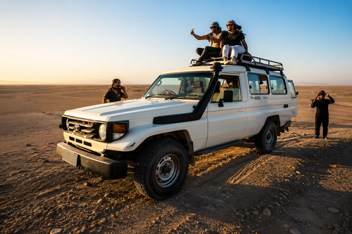 Breathtaking panorama of the golden desert sun setting