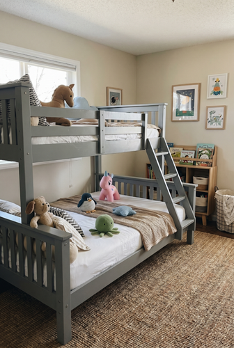 Bunk bed with double on bottom for sleepover planning.png